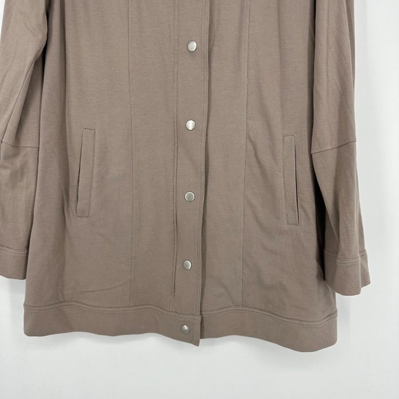 Eileen Fisher Stand‎ Collar Zip/Snap Long Organic Cotton Jacket Taupe Tan Medium - Picture 4 of 11